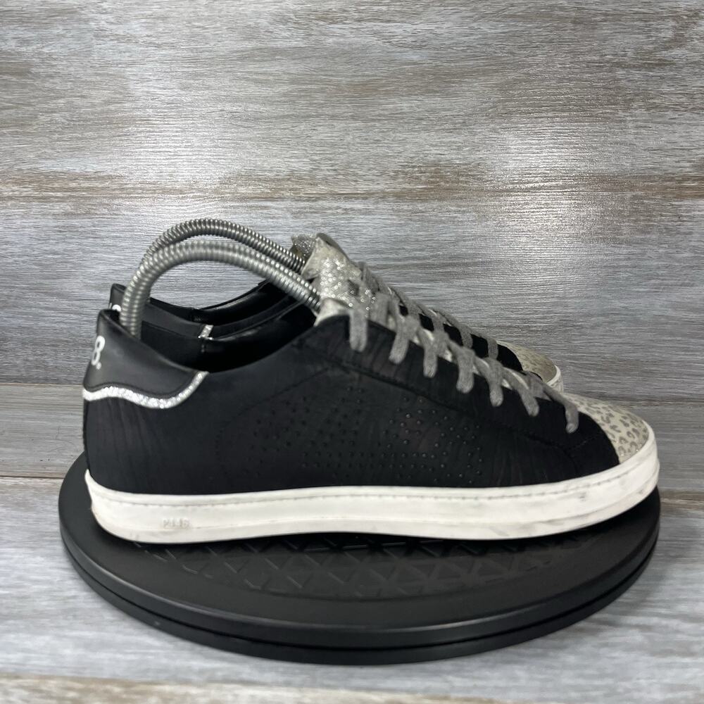P448 Womens John Black Zebra Distressed Leather Sneakers Size EU 38 US 7 - Picture 3 of 8